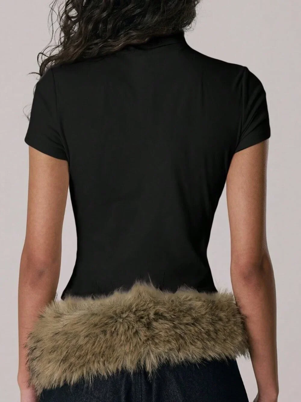 Black Elegant Women's Funnel Neck Fitted Asymmetric Top
